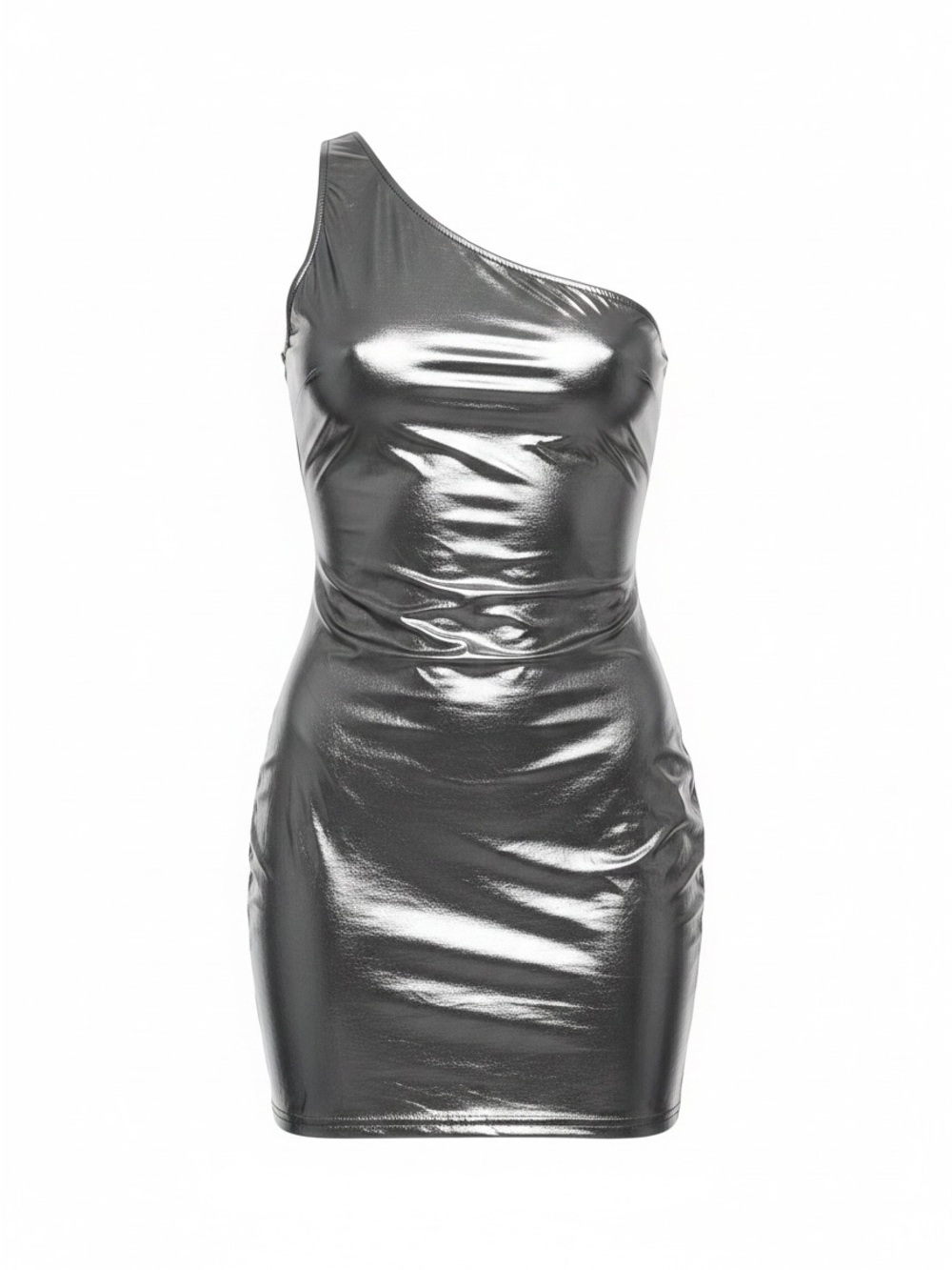 AWFH Metallic One-Shoulder Bodycon Dress - Silver